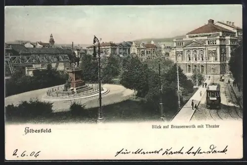 AK Elbersfeld, Brausenwerth mit Theater und Strassenbahn