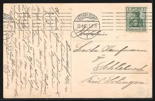 AK Düsseldorf, Tonhalle in der Schadowstrasse und Wehrhahn mit Strassenbahn