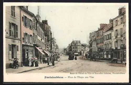 AK Fontainebleau, Place de l`Etape aux Vins, Strassenbahn