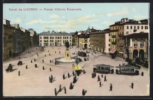 AK Livorno, Piazza Vittorio Emanuele, Strassenbahn