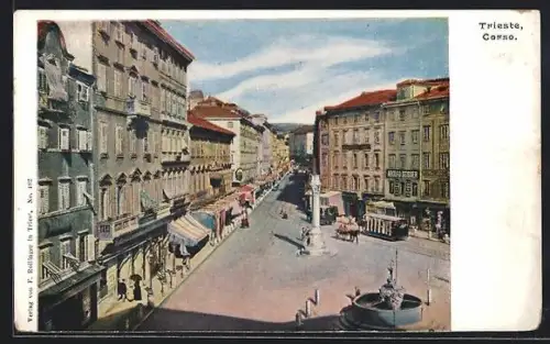 AK Trieste, Corso, Strassenbahn