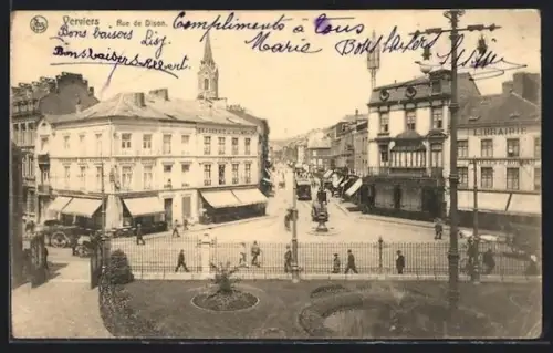 AK Verviers, Rue de Dison, Strassenpartie mit Strassenbahn