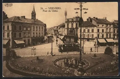 AK Verviers, Pont du Chêne, Strassenbahn