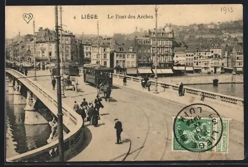 AK Liège, Le Pont des Arches, Strassenbahn