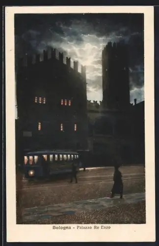 AK Bologna, Palazzo Re Enzo, Strassenbahn