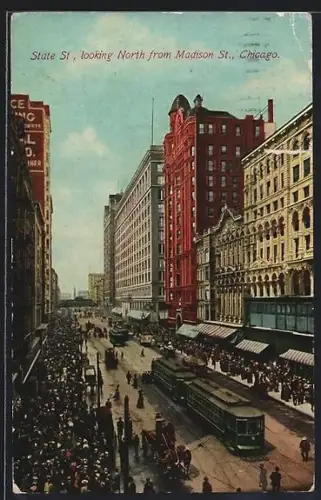 AK Chicago, IL, State St. looking North from Madison St., Strassenbahn