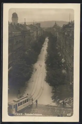 AK Zürich, Bahnhofstrasse mit Strassenbahn