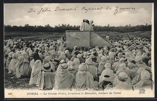 AK Biskra, La Grande Prière, terminant le Ramadan, Lecture du Coran