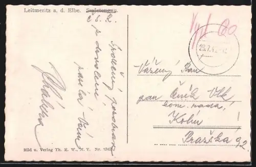 AK Leitmeritz a. d. Elbe, Panorama mit Kirche