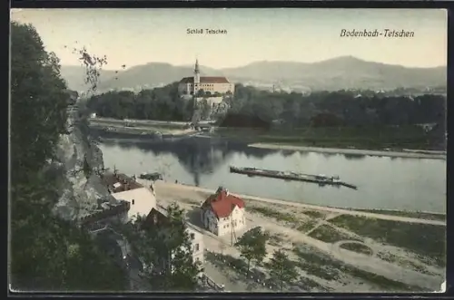 AK Bodenbach-Tetschen, Panorama mit Schloss Tetschen