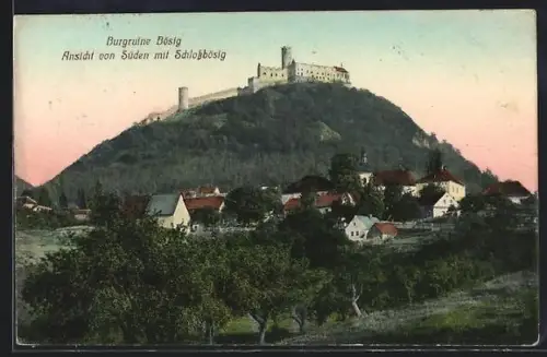 AK Bösig, Burgruine Bösig, Ansicht von Süden mit Schlossbösig