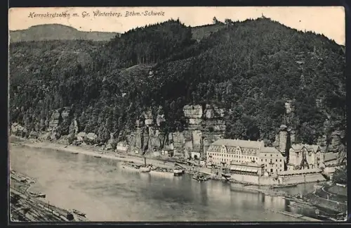 AK Herrnskretschen /Böhm. Schweiz, Panorama mit Grossem Winterberg