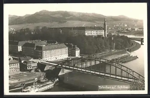 AK Tefschen a. E., Schloss mit Brücke