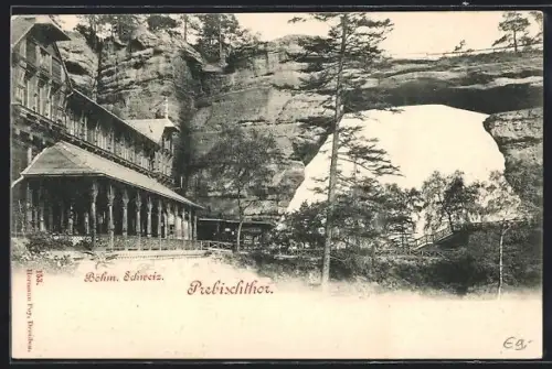 AK Prebischtor /Böhm. Schweiz, Ortspartie mit Brücke