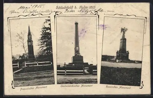 AK Kulm, Schlachtfeld 1913, Preussisches Monument, Oesterreichisches Monument, Russisches Monument