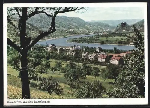 AK Wannow /Elbe, Teilansicht mit dem Schreckenstein
