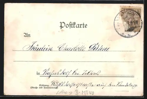 Lithographie Berlin, Nationalgalerie, gerahmt von Efeu