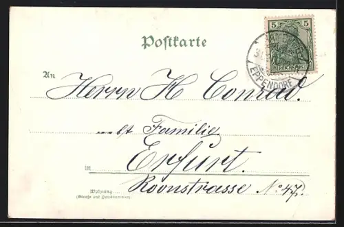 Lithographie Hamburg, Landungsbrücken mit Blumendekor