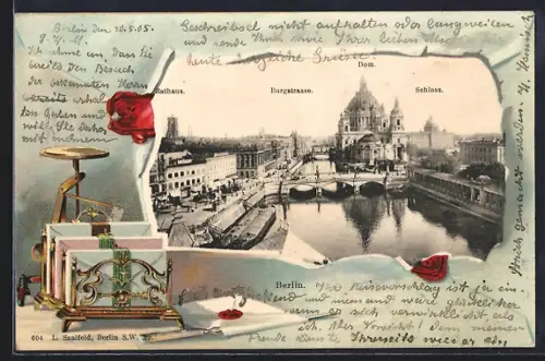 Passepartout-Lithographie Berlin, Rathaus, Burgstrasse, Dom, Schloss