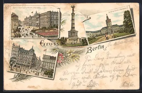 Lithographie Berlin, Königl. Schloss, Unter den Linden, Kgl. Schloss, Siegessäule