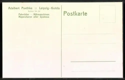 AK Leipzig-Gohlis, Fahrräder-Nähmaschinen Adalbert Poethke, Kinder auf Fahrrädern