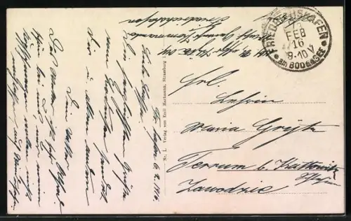 AK Friedrichshafen, Partie am Königlichen Schloss mit überfliegendem Zeppelin