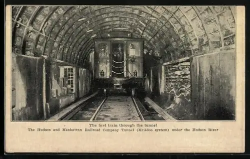 AK The first train through the tunnel, Hudson and Manhattan Railroad Company Tunnel under the Hudson River, U-Bahn