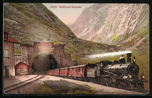AK Zug vom Gotthard-Express verlässt den Gotthard-Tunnel, schweizer Eisenbahn