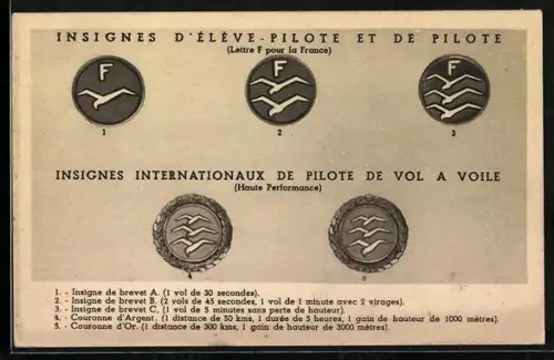 AK Insignes Internationaux de Pilote de Vol a Voile, Abzeichen, Segelflugzeug