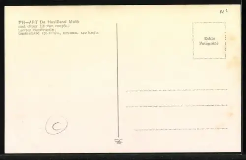 AK De Havilland Moth Doppeldecker-Flugzeug mit Gipsy III-Motor von 120 PS