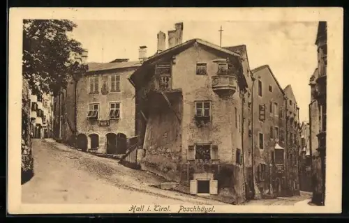 AK Hall i. Tirol, Ortspartie mit Poschhäusl