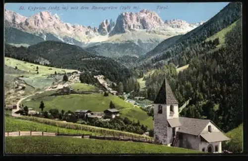 AK St. Cyprian, Gesamtansicht mit dem Rosengarten