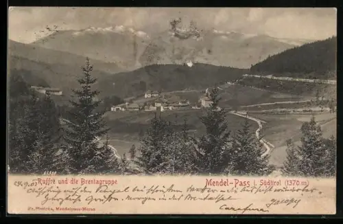 AK Ruffrè /Südtirol, Ortsansicht mit der Brentagruppe, Mendel-Pass
