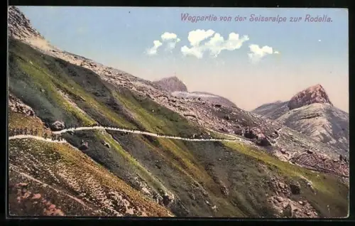 AK Seis am Schlern, Seiseralpe, Wegpartie von der Seiseralpe zur Rodella