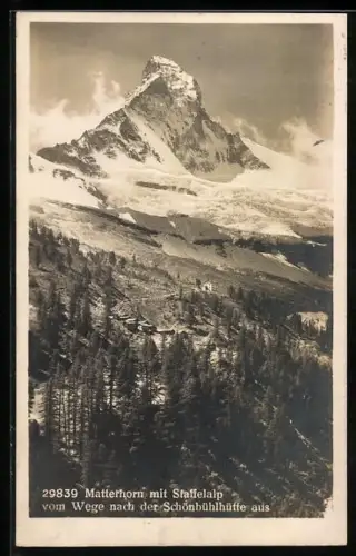 AK Schönbühlhütte, Matterhorn mit Staffelalp vom Wege nach der Berghütte aus