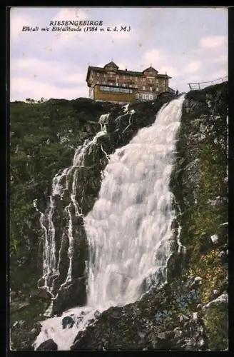 AK Elbfallbaude am Elbfall, Elbfall mit Blick zur Berghütte