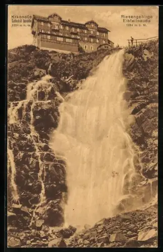AK Elbfallbaude /Riesengebirge, Wasserfall an der Baude