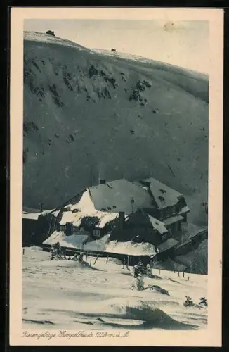 AK Hampelbaude /Riesengebirge, Blick auf die Berghütte