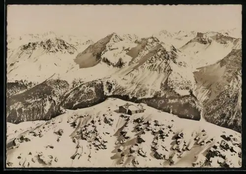 AK Weisshorngipfel-Hütte, Fliegeraufnahme der Berghütte