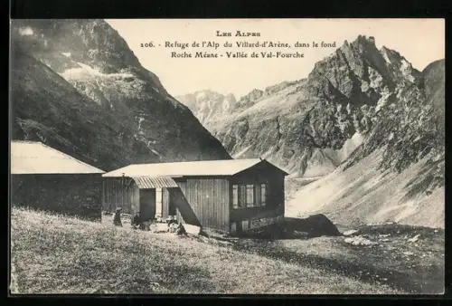 AK Refuge de l`Alp du Villard-d`Arène, dans le fond Roche Méane, Vallée de Val-Fourche