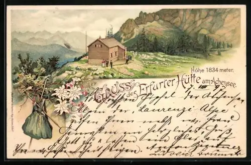 Lithographie Erfurter Hütte am Achensee