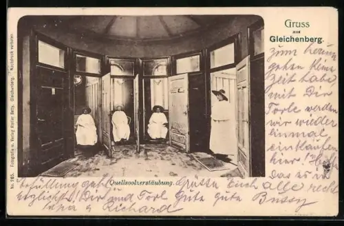 AK Bad Gleichenberg, Quellsole-Zerstäubung, Frauen in Kurhaus