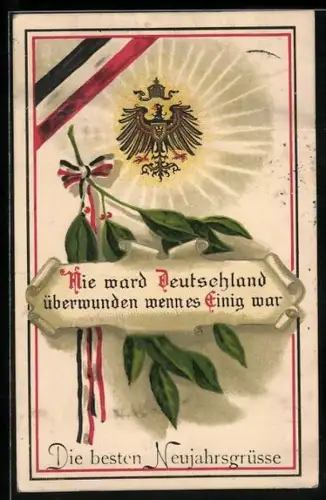 AK Preussischer Adler und Spruch zum vereinten Deutschland