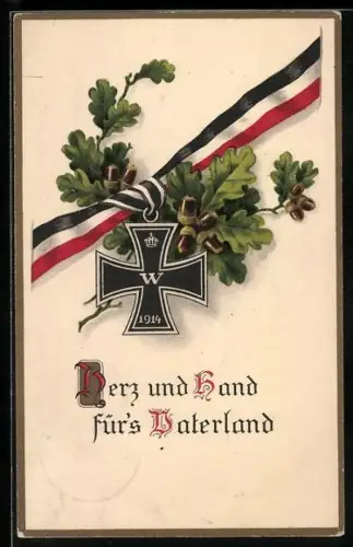 AK Eisernes Kreuz an einem schwarz-weiss-roten Band mit Eichenast