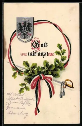 AK Wappen mit Degen und Eichenlaub