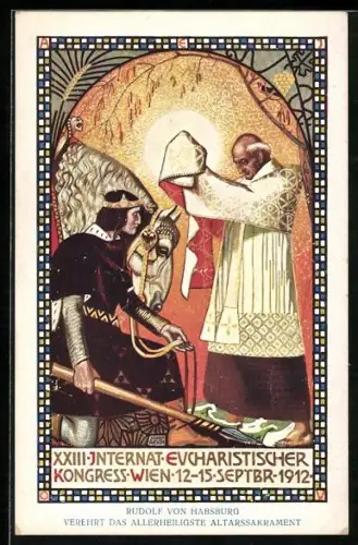 Künstler-AK Wien, XXIII Internationaler Eucharistischer Kongress 1912, Geistlicher und Prinz mit Pferd