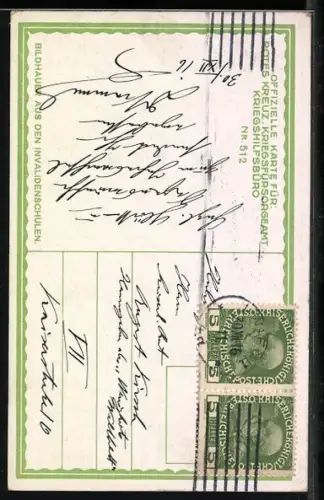 Künstler-AK Rotes Kreuz Nr. 512: Bildhauer aus den Invalidenschulen fertigt ein Relief von Kaiser Franz Josef I. von Öst