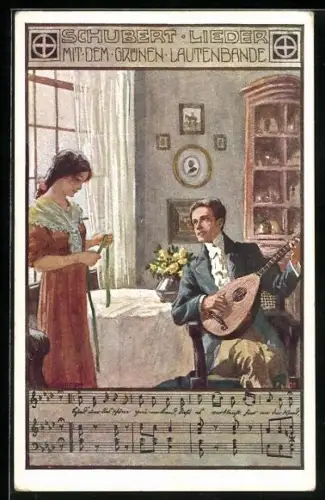 Künstler-AK Ernst Kutzer: Serie: Schubert-Lieder: mit dem grünen Lautenbande