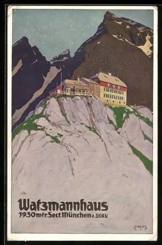 Künstler-AK Carl Moos: Watzmannhaus, Panorama