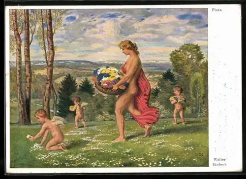 Künstler-AK Walter Einbeck: Flora, Symbolismus, Genius und Putten